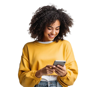 Smiling person getting approved for a quick loan